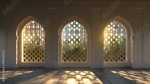 Islamic windows casting ornamental shadows 3D rendering photo