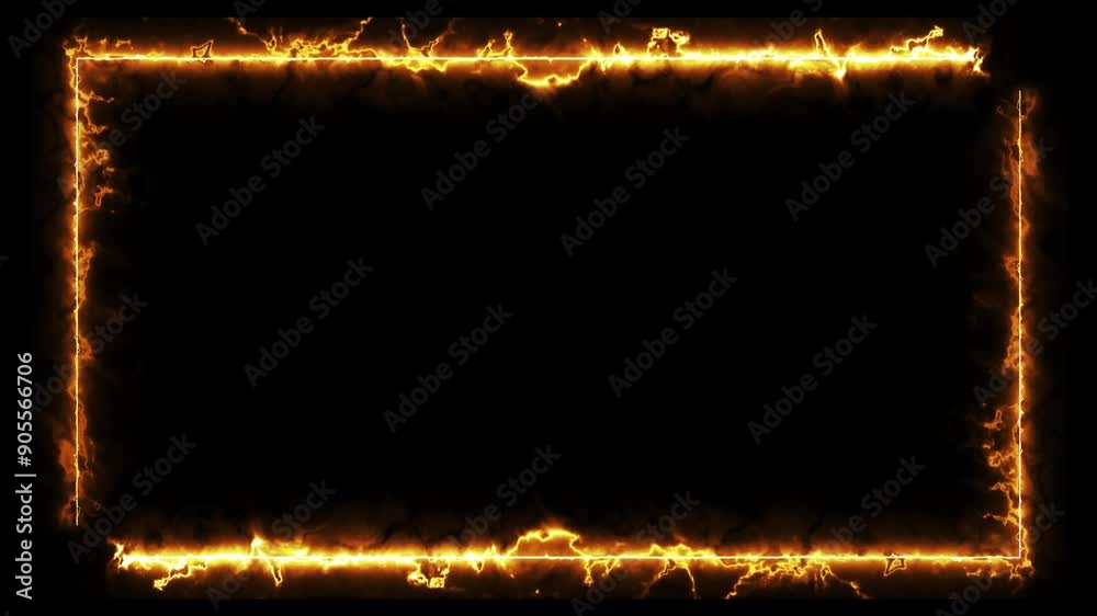 Fire neon light rectangle frame loop animated background. Burning neon lights frame box animation seamless loop, alpha channel. Fire line glowing rectangle border 4k video footage. 