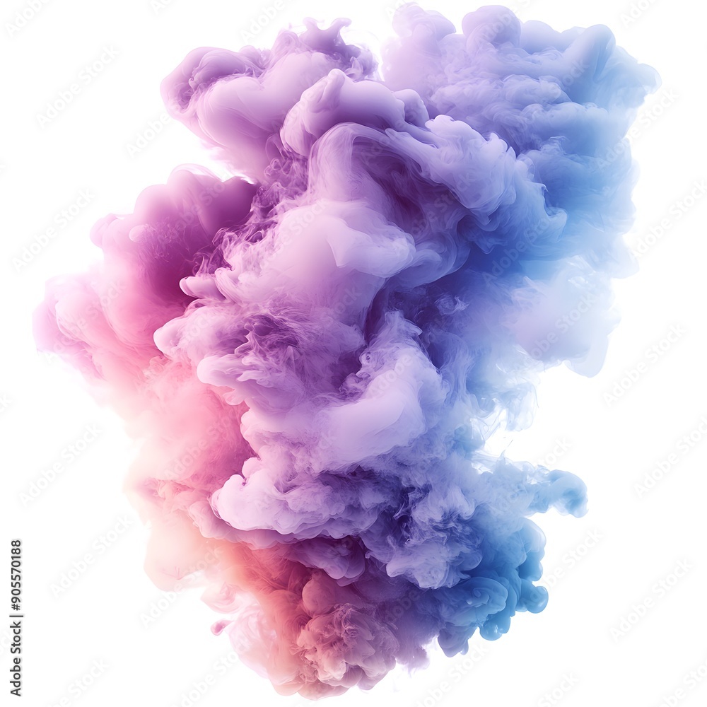 Fototapeta premium Ethereal smoke burst in soft pastels with a dreamy, flowing pattern, set against a transparent background.
