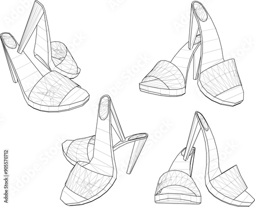 Vector sketch illustration of detailed design silhouette of women's shoes for fashion with high heels