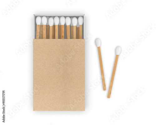 Matchbox with match sticks packaging mockup template 3d render illustration.