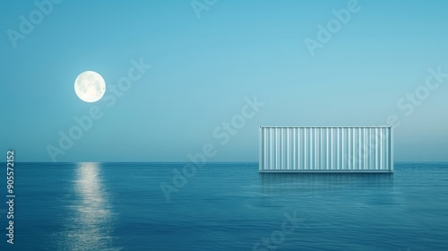 A large moon is reflected in the water