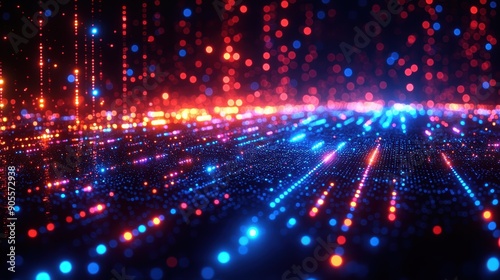 Vibrant Digital Abstract Background with Glowing Red and Blue Lights, Futuristic Technology Concept, High-Resolution Image for Modern Design, Innovation, and Tech-Themed Projects