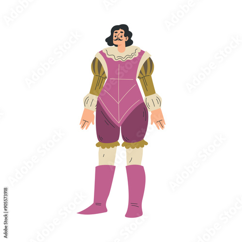 Medieval Man Courtier Character in Standing Pose Vector Illustration