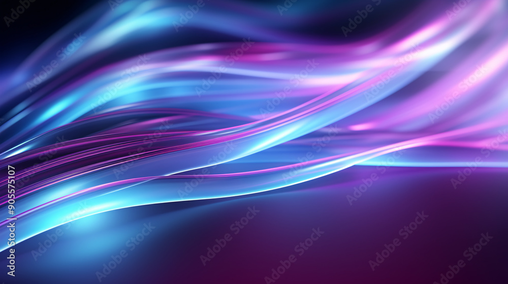 Naklejka premium Neon glow blue and purple wavy pattern futuristic abstract background