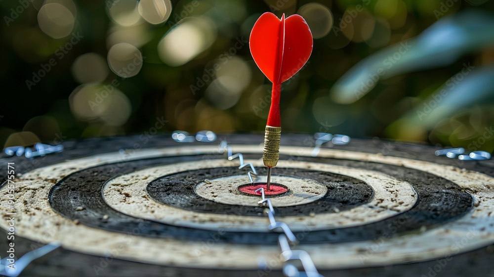 Bullseye as a business target Dart represents an opportunity and Dartboard is the target and goal symbolizing a challenge in business marketing as a concept Bullseye as a business target Dart represents an opportunity and Dartboard is the target and goal symbolizing a challenge in business marketing as a concept