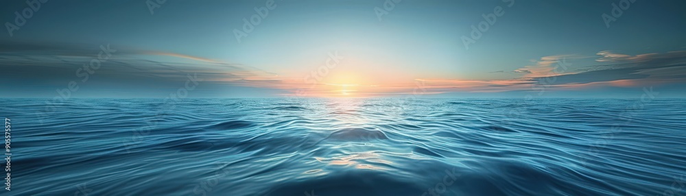 Obraz premium Serene Ocean Sunrise with Calm Waves and Vibrant Sky in Panoramic View