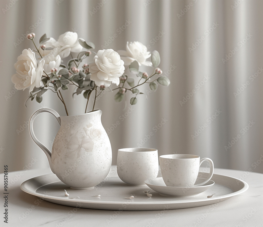 Elegant modern interior with floral arrangement and tableware Elegant modern interior with floral arrangement and tableware