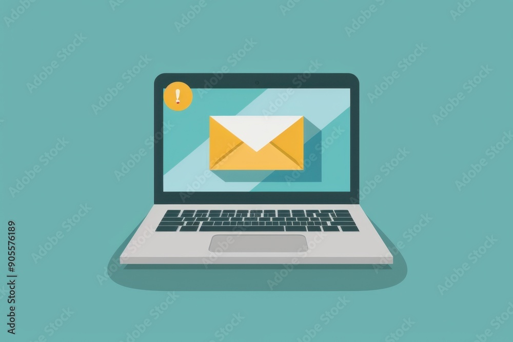 illustration of an open laptop with the screen showing a white envelope on a blue background, representing someone receiving a message in their email box Generative AI illustration of an open laptop with the screen showing a white envelope on a blue background, representing someone receiving a message in their email box Generative AI