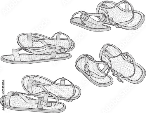 Vector sketch illustration of unique vintage women's fashion sandal design