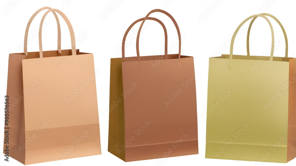 Set of eco friendly paper bags in different colours isolated on transparent background Set of eco friendly paper bags in different colours isolated on transparent background