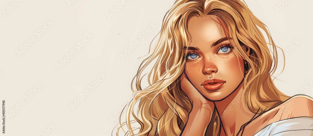 Young beautiful female with long blond hair and blue eyes is posing very relaxed Young beautiful female with long blond hair and blue eyes is posing very relaxed