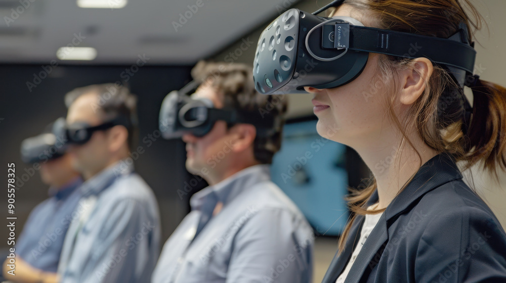 Corporate training session using virtual reality for immersive learning. Corporate training session using virtual reality for immersive learning.