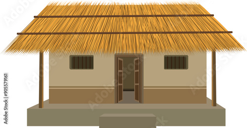 Indian Village House design Rural hut design Bangladeshi simple house straw roof vector illustration isolated clipart