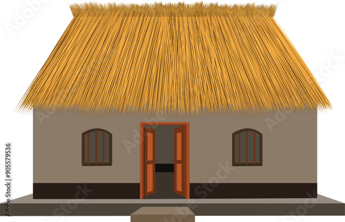 Asian village hut vector. Poor cartoon house illustration isolated on white background. Indian rural village cottage icon