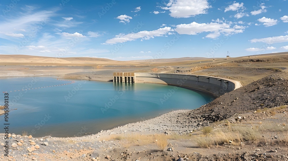 Dam in a Dry Desert Landscape Showcasing Water Storage in Harsh Environments Dam in a Dry Desert Landscape Showcasing Water Storage in Harsh Environments