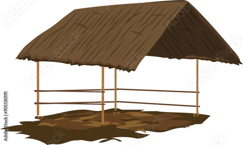 Indian village cowshed vector illustration isolated on white background