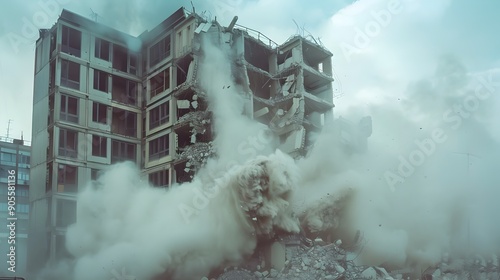 Dynamic Demolition Sequence Building Collapse Time Lapse Captured in Dramatic Urban Decay photo