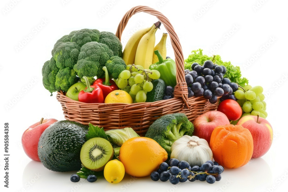 A Colorful Basket of Fresh Fruits and Vegetables A Colorful Basket of Fresh Fruits and Vegetables
