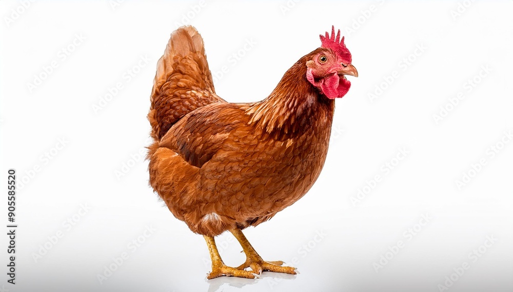 Fototapeta premium Full body of brown chicken hen standing isolated white background