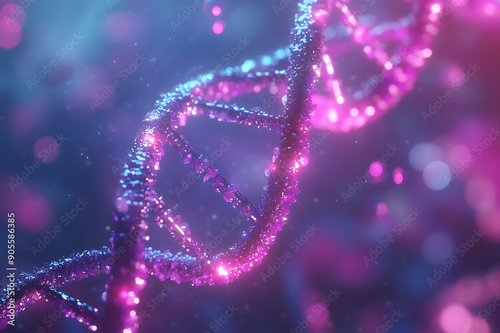 An illustration depicting DNA, showcasing its double-helix structure and highlighting the fundamental building blocks of genetics. The scene emphasizes the importance of DNA in biological research, ge An illustration depicting DNA, showcasing its double-helix structure and highlighting the fundamental building blocks of genetics. The scene emphasizes the importance of DNA in biological research, ge