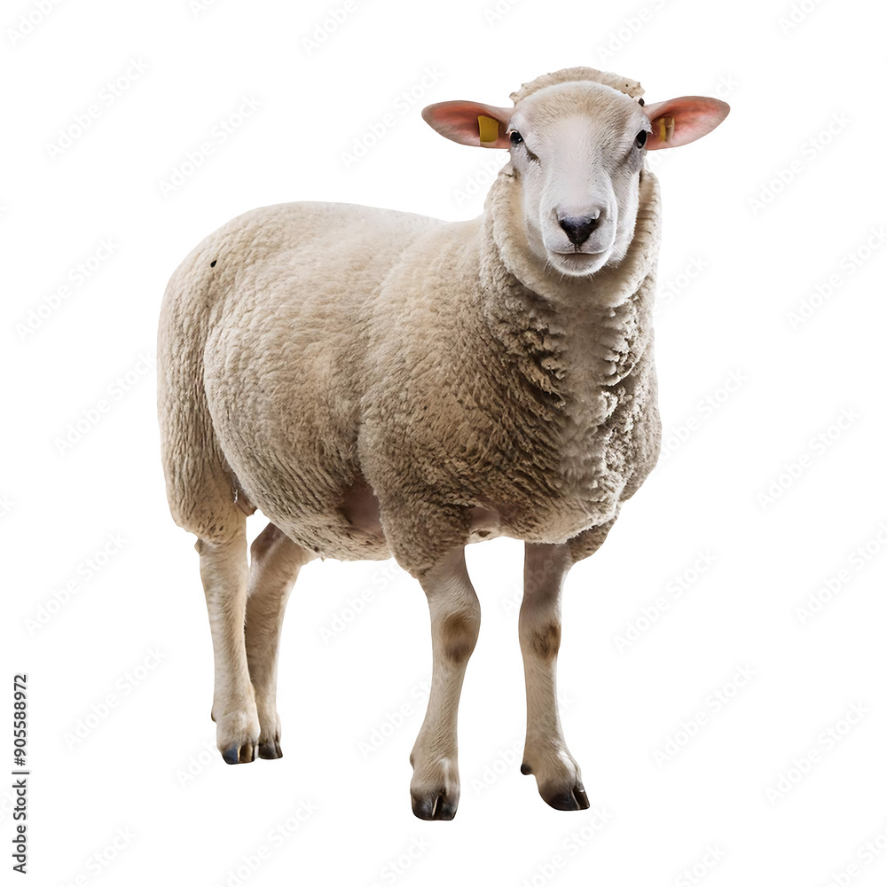Fototapeta premium sheep standing and looking forward isolated on transparent background