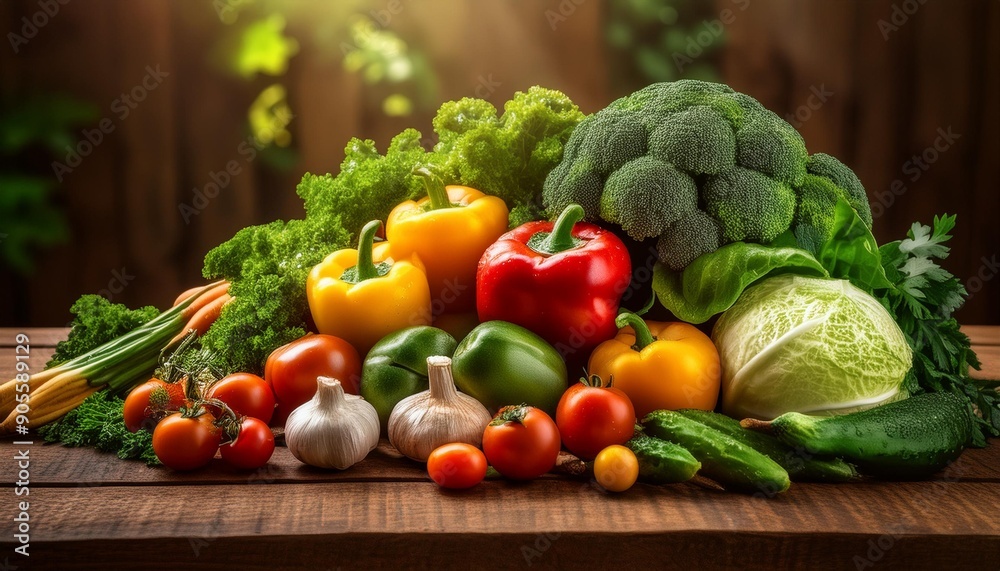Fresh vegetables on rustic wooden table Fresh vegetables on rustic wooden table