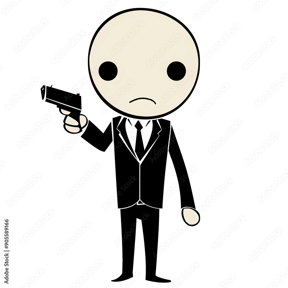 Cartoon Character Hit Man Wearing a Suit and Tie Pointing a Handgun Cartoon Character Hit Man Wearing a Suit and Tie Pointing a Handgun
