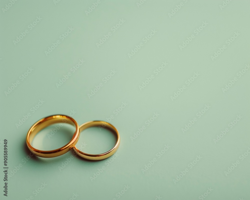 Wedding Rings Isolated On a Light Green Background, Closeup, Jewelry Store Advertising Concept Wedding Rings Isolated On a Light Green Background, Closeup, Jewelry Store Advertising Concept