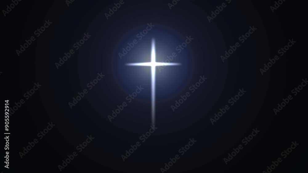 white glowing cross against a dark background.  A symbolic representation of hope, faith, and spiritual guidance. 