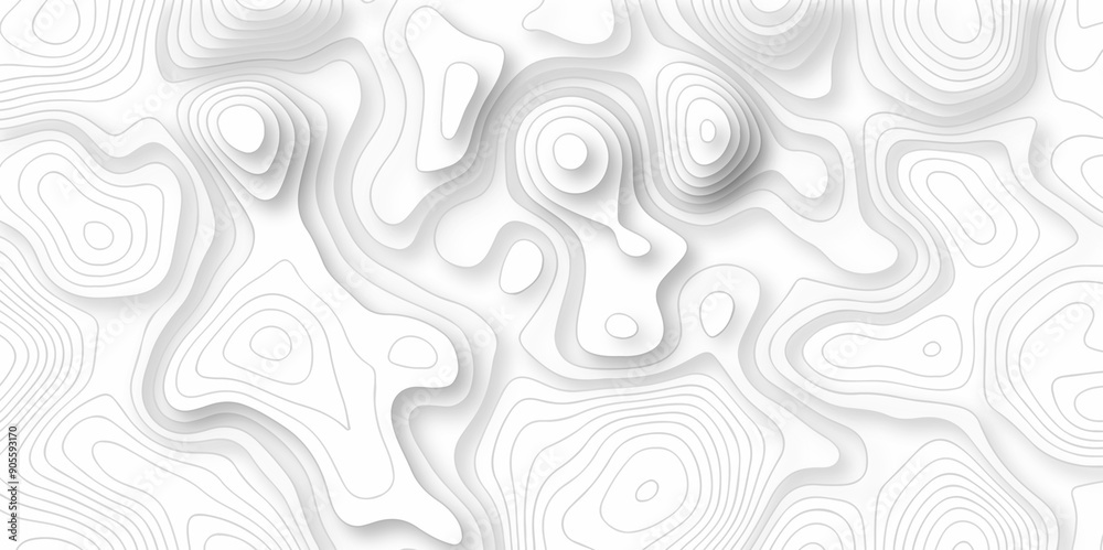 Topography wave line vector grid map. white wave line geography landscape Topo contour map on white background. Geographic mountain relief diagram line wave carve pattern.
