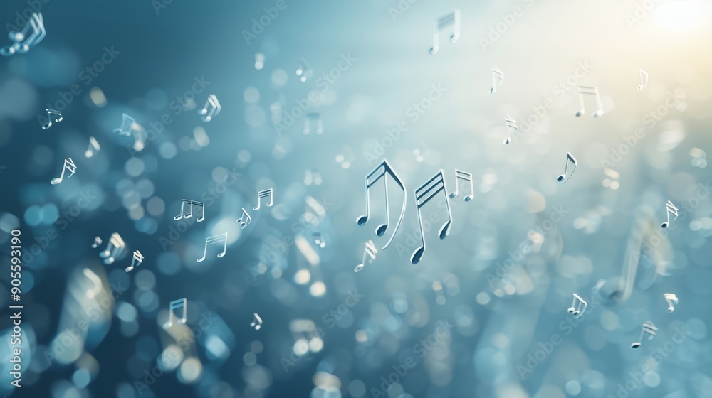 A blue background with many notes floating in the air A blue background with many notes floating in the air