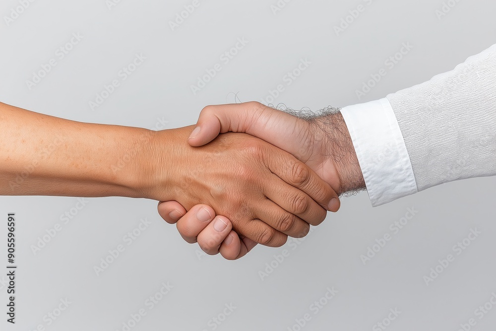 Man and a woman hand shake on white background Man and a woman hand shake on white background