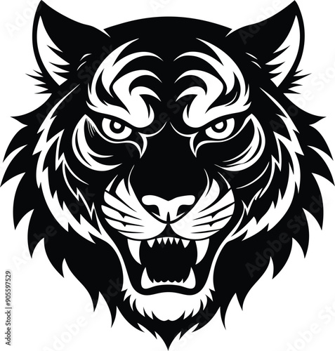 Wallpaper Mural Silhouette of a angry tiger head at screaming moment Torontodigital.ca