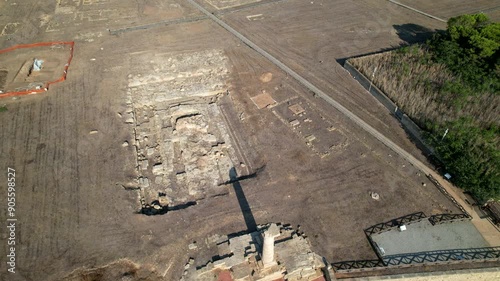 Archaeological area of ​​Capo Colonna. The last column of the Temple of Hera Lacinia remains erected. Italy Crotone 01.08.2024. drone video