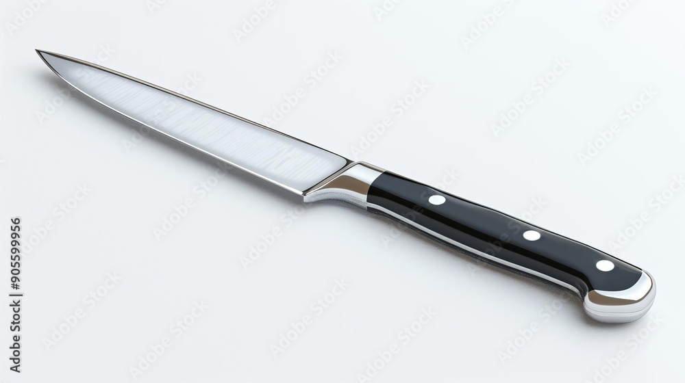 Steel knife with a black handle and a silver blade Steel knife with a black handle and a silver blade