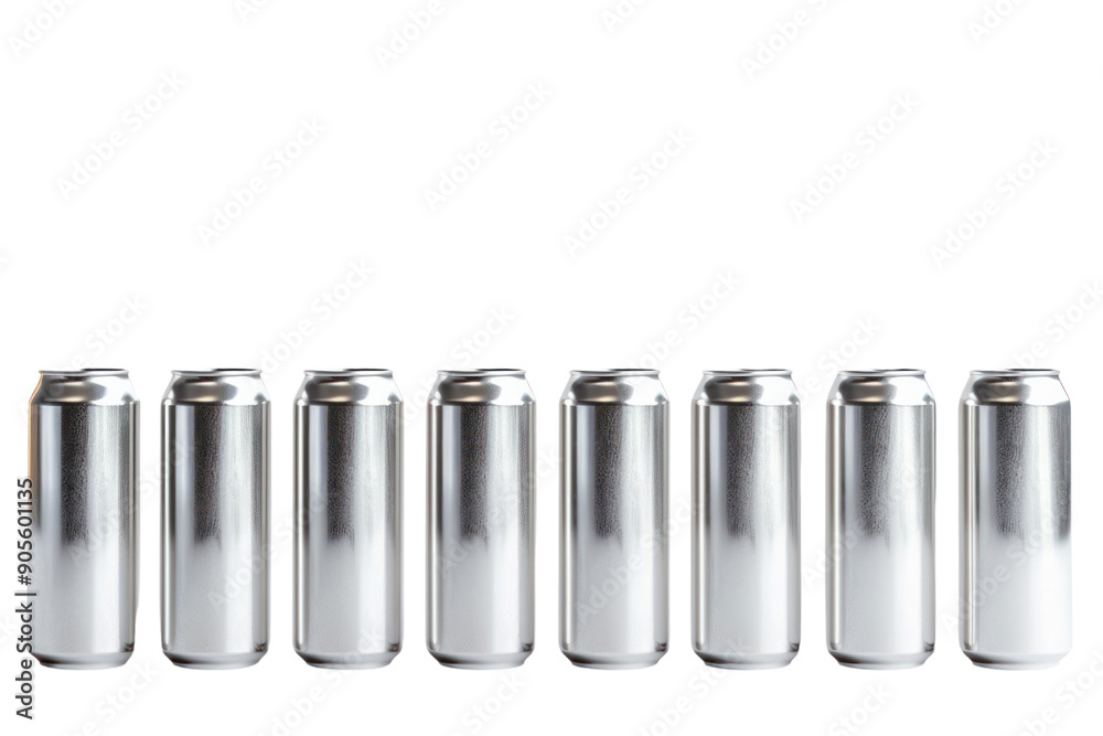 Silver aluminum cans arranged neatly, isolated on a white background. Silver aluminum cans arranged neatly, isolated on a white background.