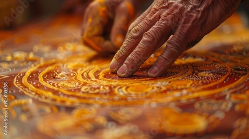 Intricate sand mandalas being created, highlighting the impermanence and transience in Buddhist teachings