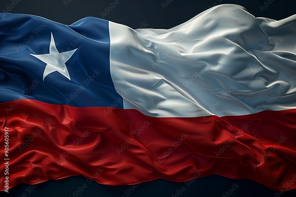 This 3D rendered illustration of the Chile flag showcases depth and realism, featuring the blue canton with a three-dimensional white star. The white and red horizontal stripes appear to wave This 3D rendered illustration of the Chile flag showcases depth and realism, featuring the blue canton with a three-dimensional white star. The white and red horizontal stripes appear to wave