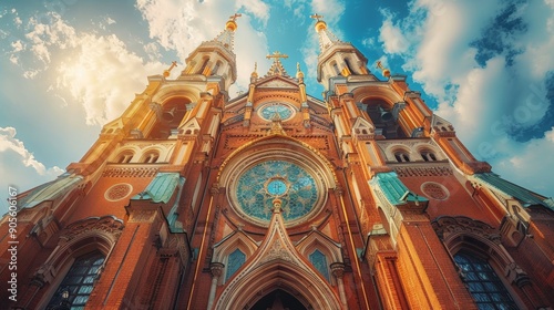 Ornate church architecture with soaring spires, exemplifying the grandeur and majesty of sacred spaces photo