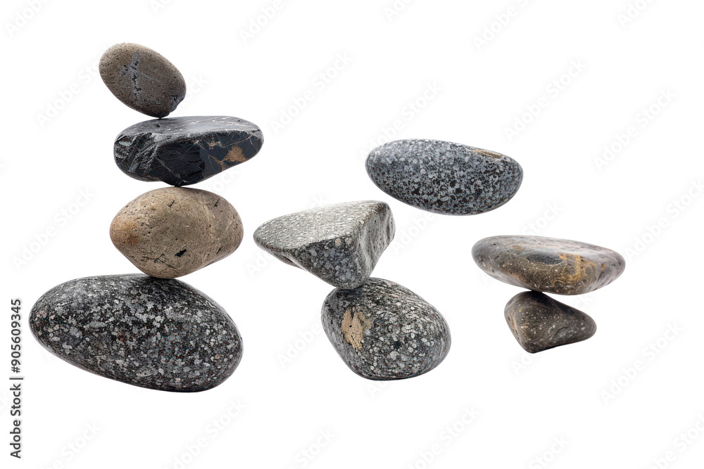 Fascinating display of spa stones floating in mid-air Isolated on white background