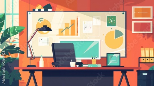 Office workspace, business planning session, flat design illustration © Melon