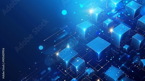 Blue Geometric Background with Cubes and Lines: Vector Design Concept for Business Technology Presentation