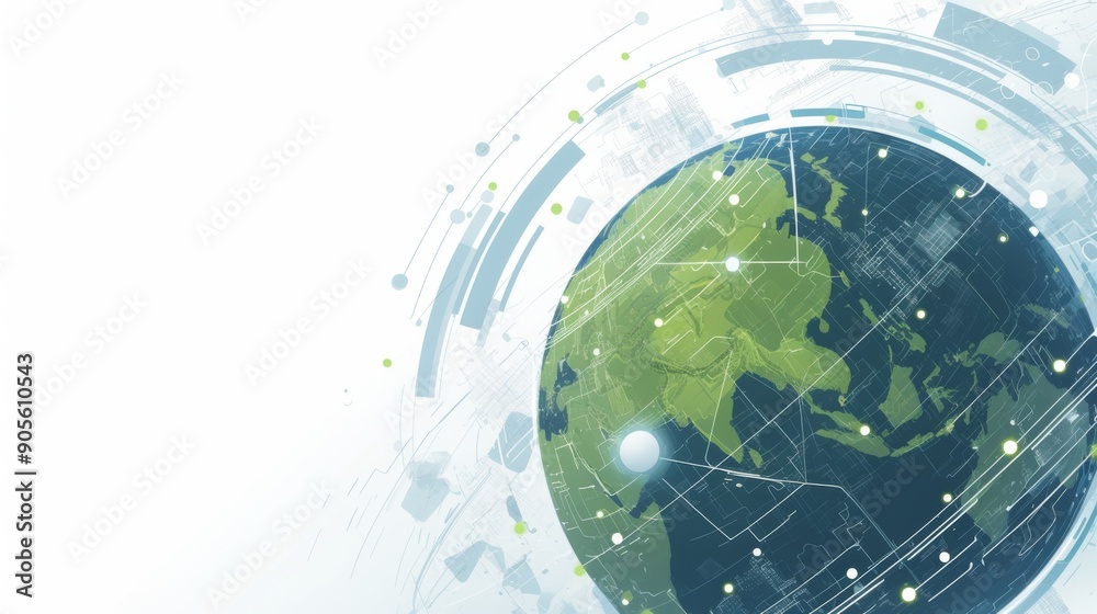 Fototapeta premium Global Business Innovation and High-Tech Background: A Futuristic Design with World Globe and Technological Elements