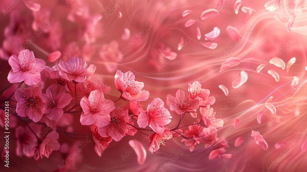 Fototapeta premium A beautiful arrangement of pink blossoms with delicate petals floating in a soft, dreamy background.