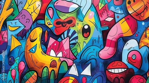 Wallpaper Mural Graffiti mural of colorful characters with cartoonish features Torontodigital.ca