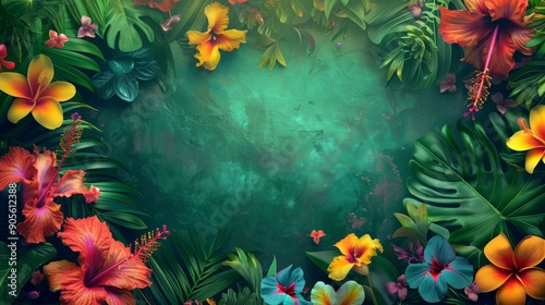 Vibrant Tropical Flowers Banner with Lush Green Background Design for Print, Card, Poster