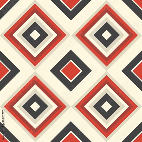 A vibrant geometric pattern featuring diamonds in red, black, and cream colors, perfect for modern design projects.
