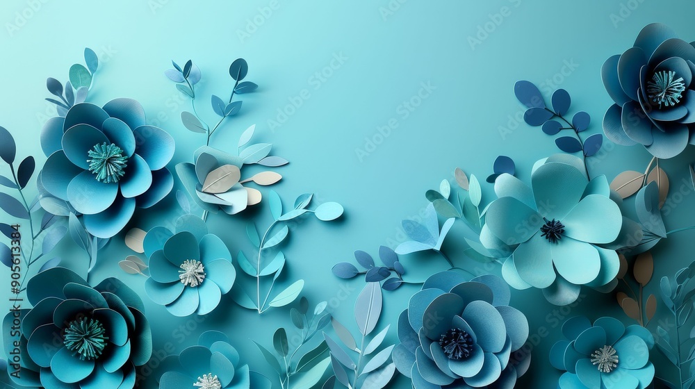 Elegant paper flowers in shades of blue create a stunning backdrop for various creative projects and designs. Elegant paper flowers in shades of blue create a stunning backdrop for various creative projects and designs.