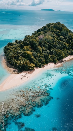 A beautiful island with a beach and a forest